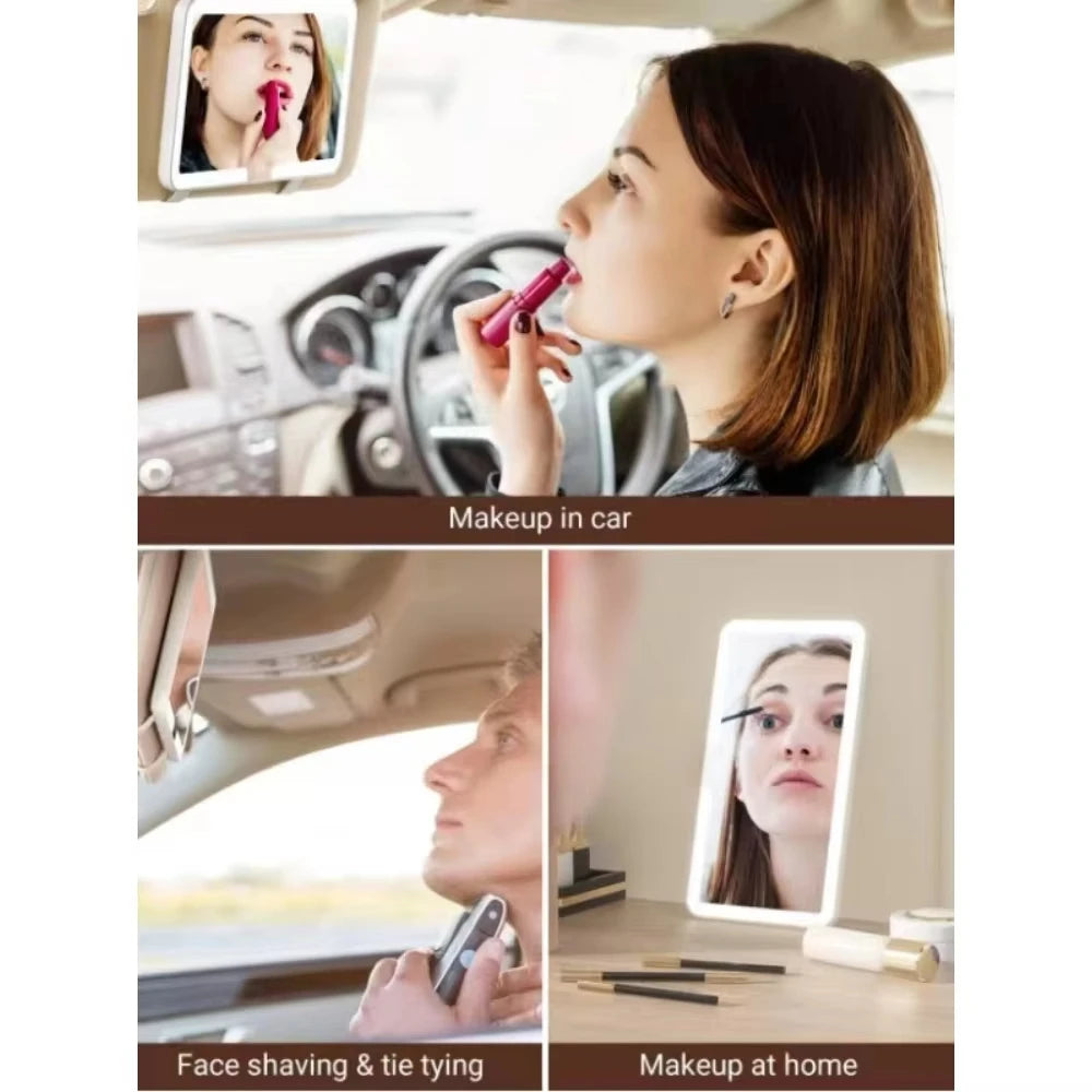 VisioDrive™ LED Car Vanity Mirror – Touch-Dimming, USB Rechargeable