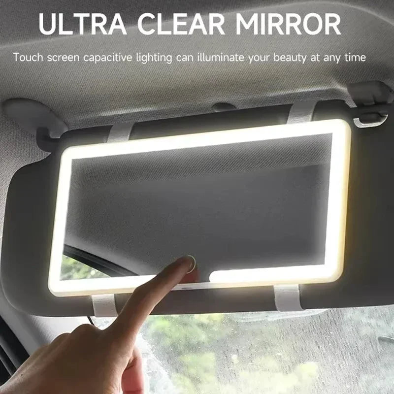 VisioDrive™ LED Car Vanity Mirror – Touch-Dimming, USB Rechargeable